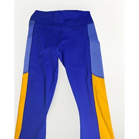 Fabletics Pants - Fabletics Powerhold Leggings Womens Large Blue Yellow Mid Rise Athletic Pockets